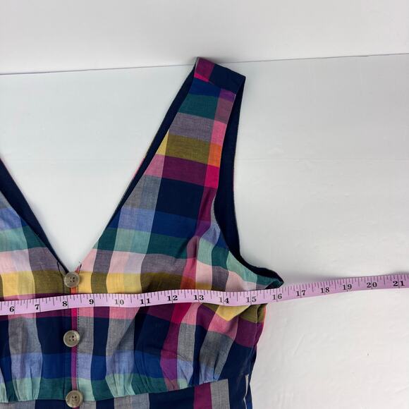 J. Crew Petite 2P Mixed-Plaid Button-Up Fit & Flare Sleeveless Midi Cotton Dress - Picture 13 of 14